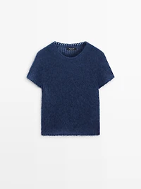 Short sleeve knit alpaca blend sweater