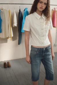 RUFFLED POPLIN SHIRT WITH STUDS