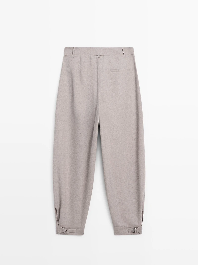 Wool blend trousers with buckle detail