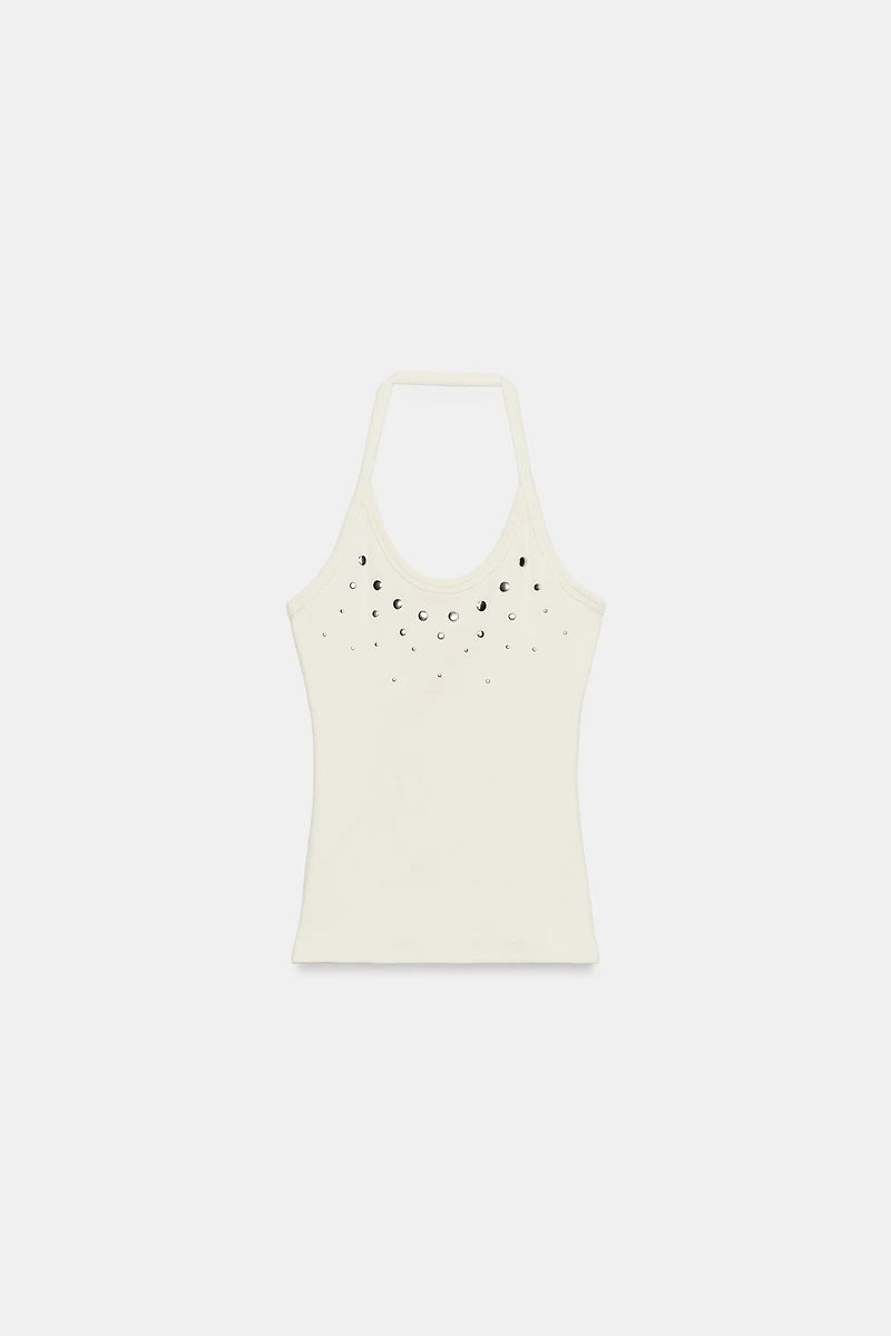STUDDED HALTER TOP