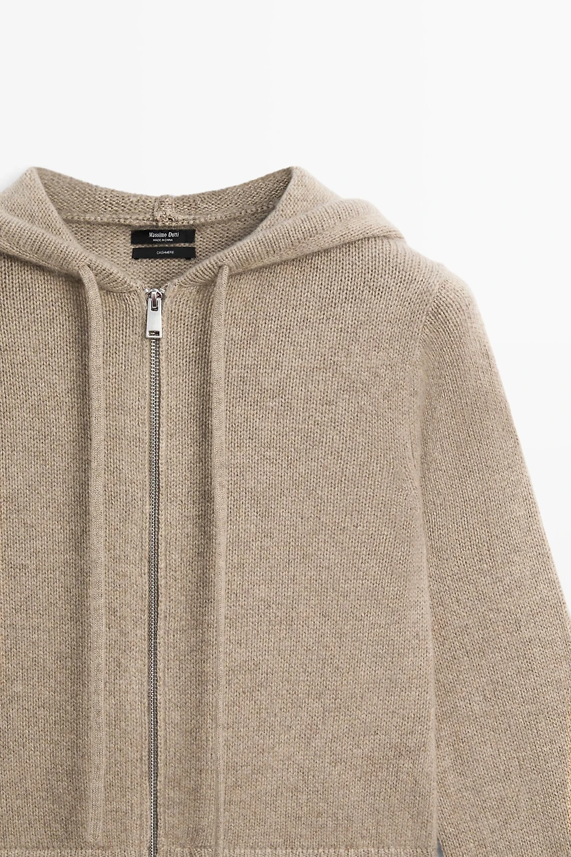 100% cashmere hooded zip-up cardigan