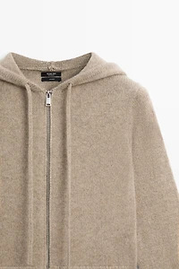 100% cashmere hooded zip-up cardigan