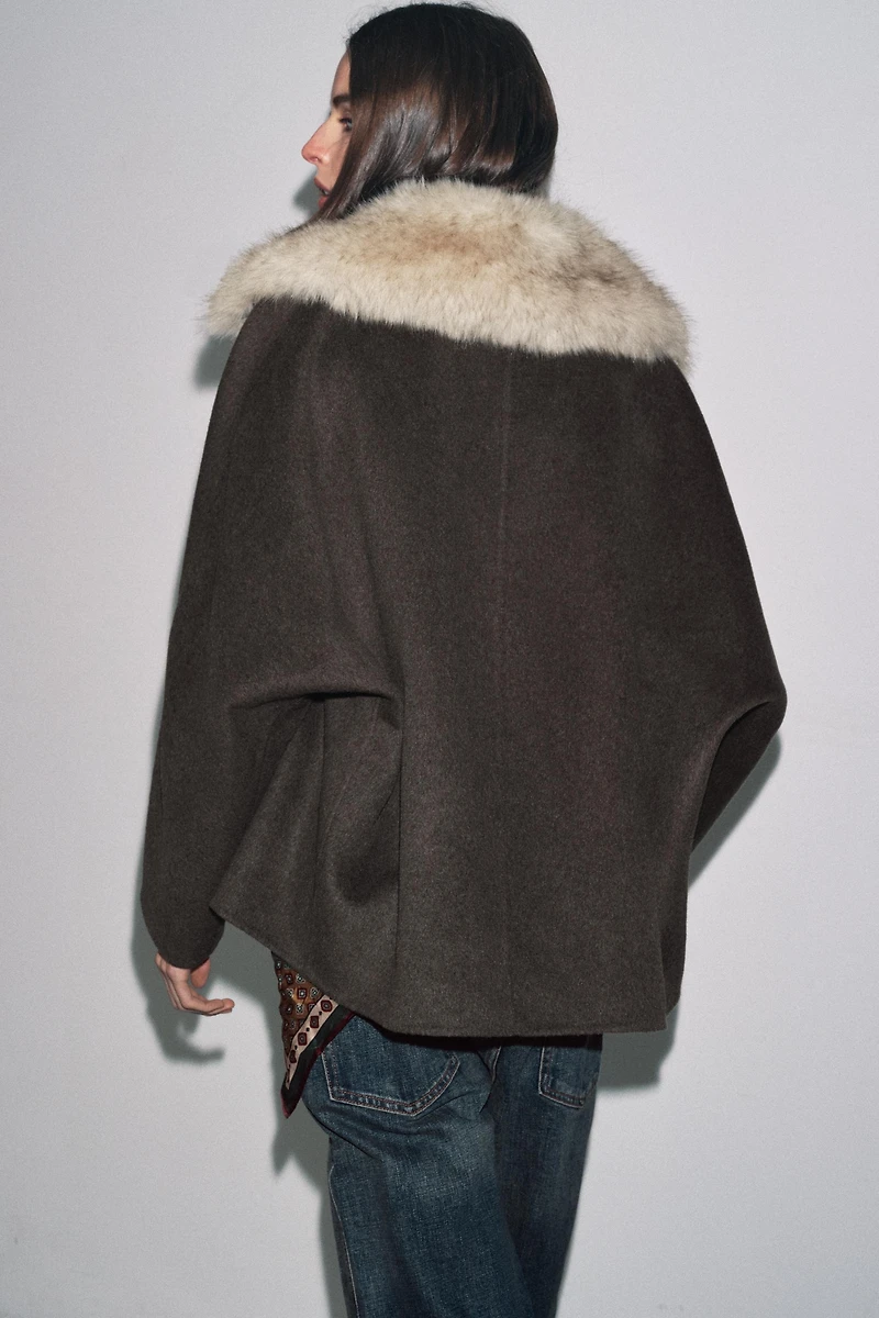 ZW COLLECTION WOOL BLEND FAUX FUR COLLAR JACKET