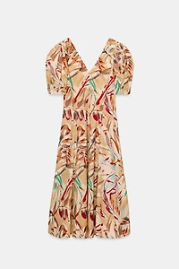 BALLOON SLEEVE PRINTED MIDI DRESS
