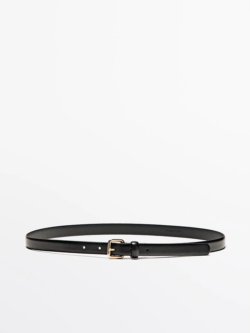 Leather belt with square buckle