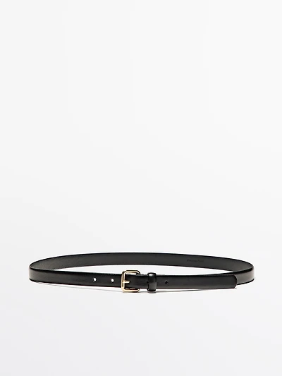 Leather belt with square buckle
