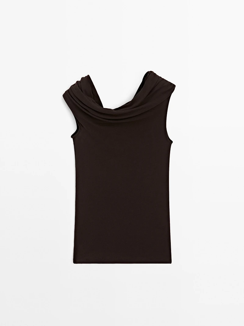 Top à col asymétrique 100 % coton