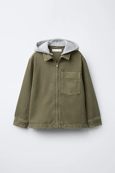 TWILL OVERSHIRT WITH REMOVABLE HOOD