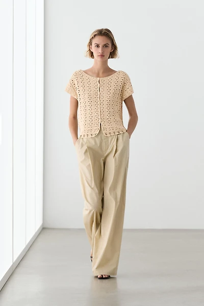 Short sleeve crochet knit cardigan