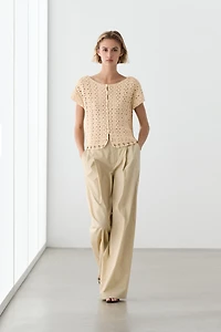 Short sleeve crochet knit cardigan