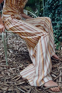 STRIPED LINEN WIDE LEG PANTS