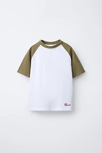 EMBROIDERED TEXT RAGLAN SLEEVE T-SHIRT