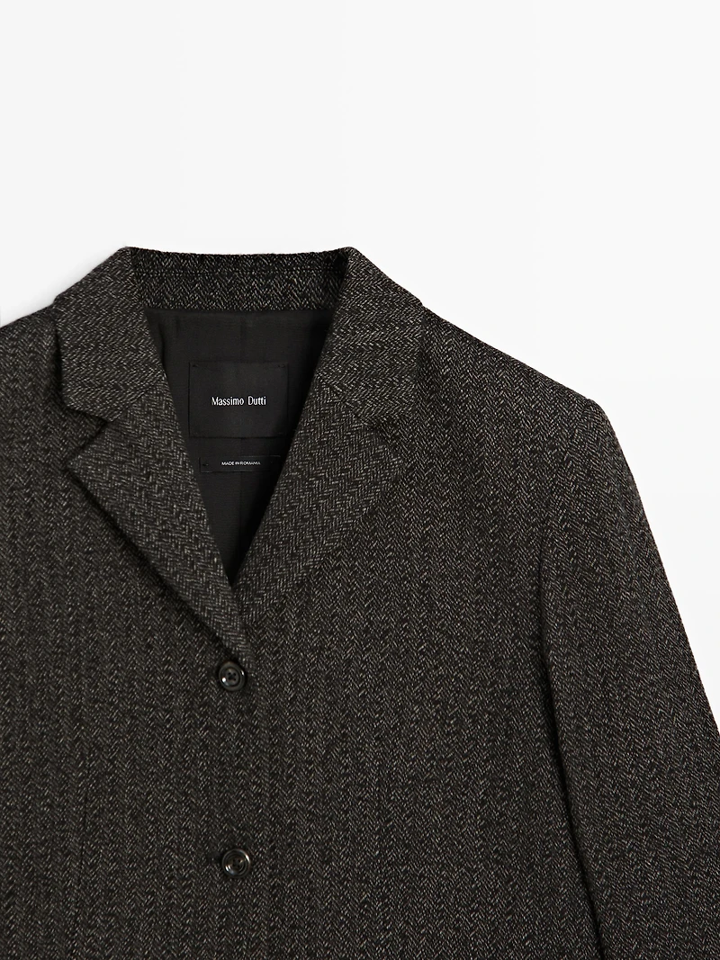 Herringbone wool blend blazer
