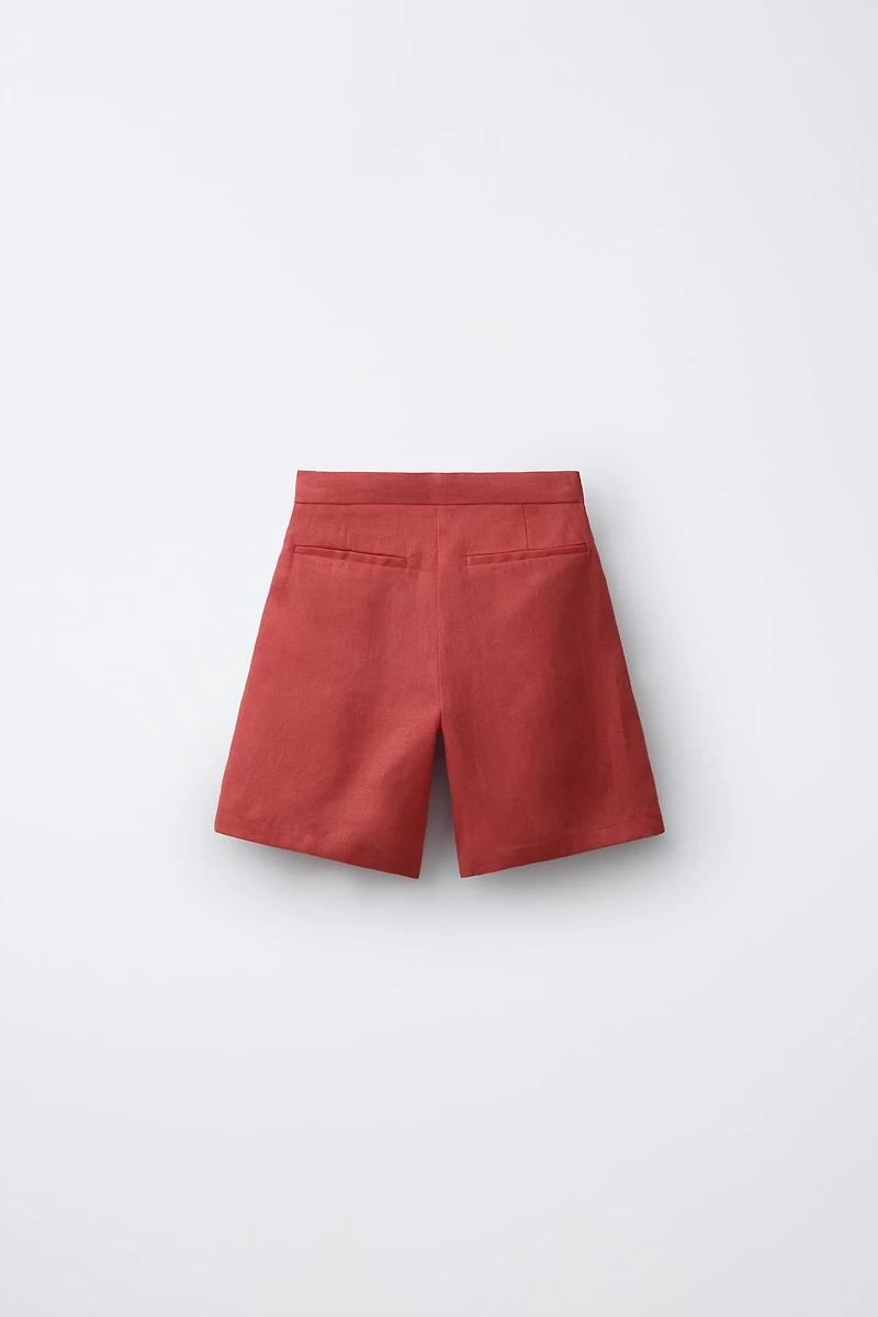 100% LINEN JEWELED BUTTON SHORTS