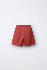 100% LINEN JEWELED BUTTON SHORTS
