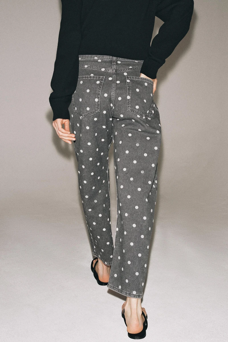 ZW COLLECTION MID-RISE POLKA DOT ANKLE RELAXED JEANS