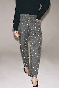 ZW COLLECTION MID-RISE POLKA DOT ANKLE RELAXED JEANS
