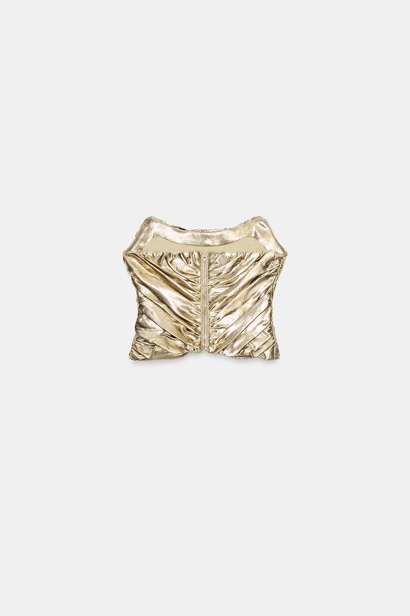 METALLIC EFFECT PLEATED CORSET TOP