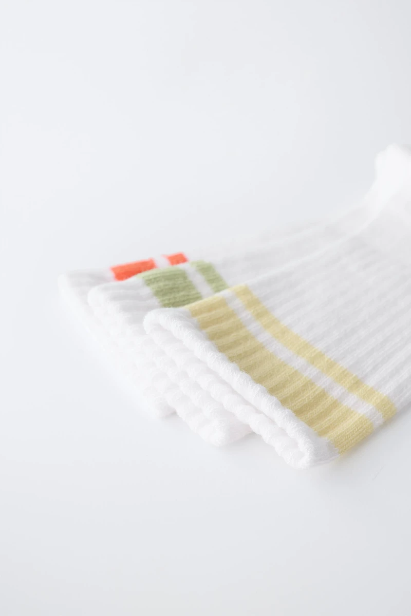 LOT DE TROIS CHAUSSETTES HAUTES À RAYURES SPORTIVES