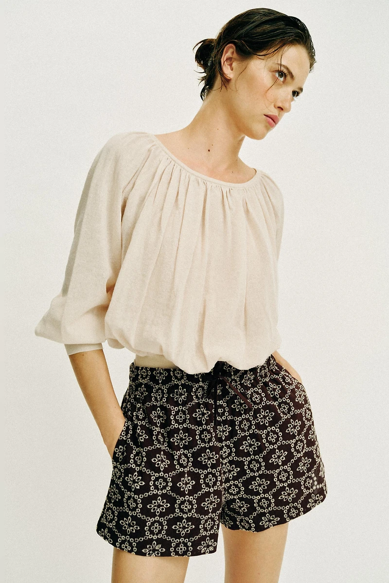 PERFORATED EMBROIDERED SHORTS