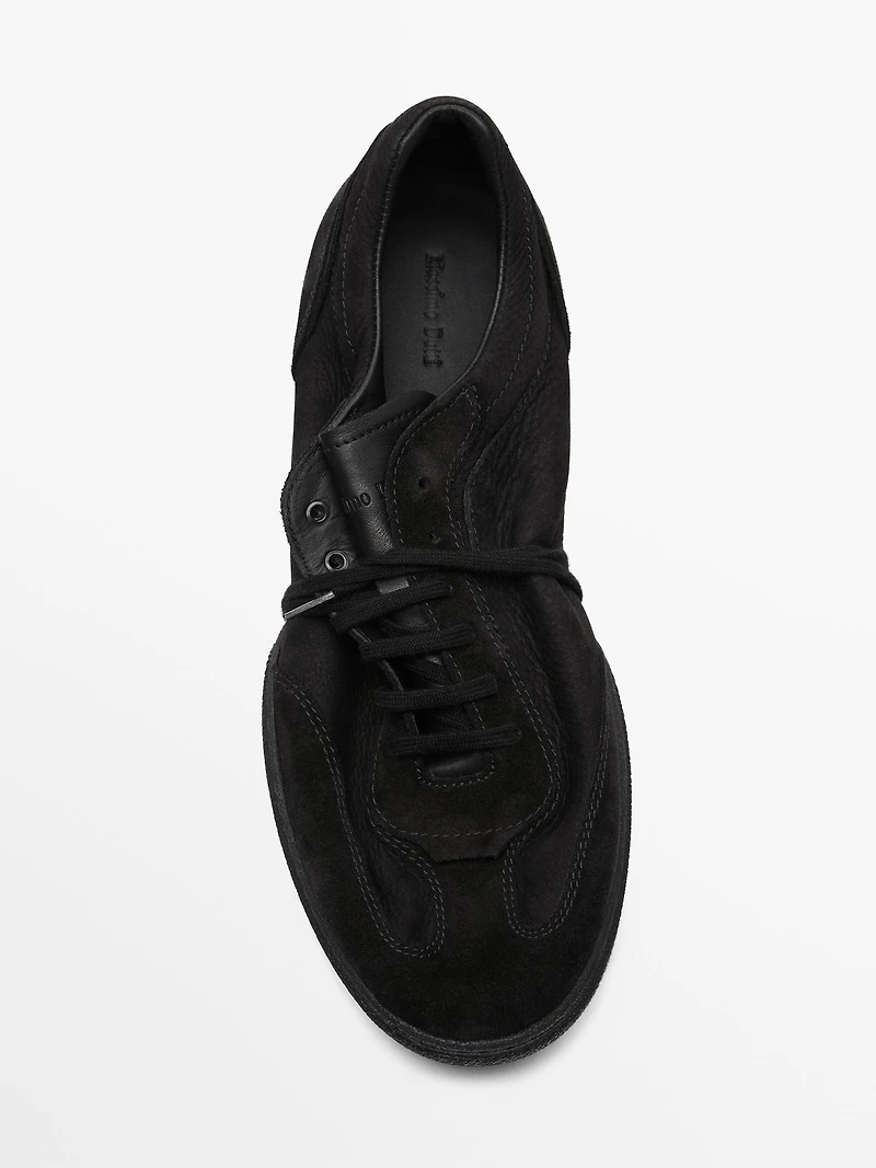 Split leather trainers with contrast soles