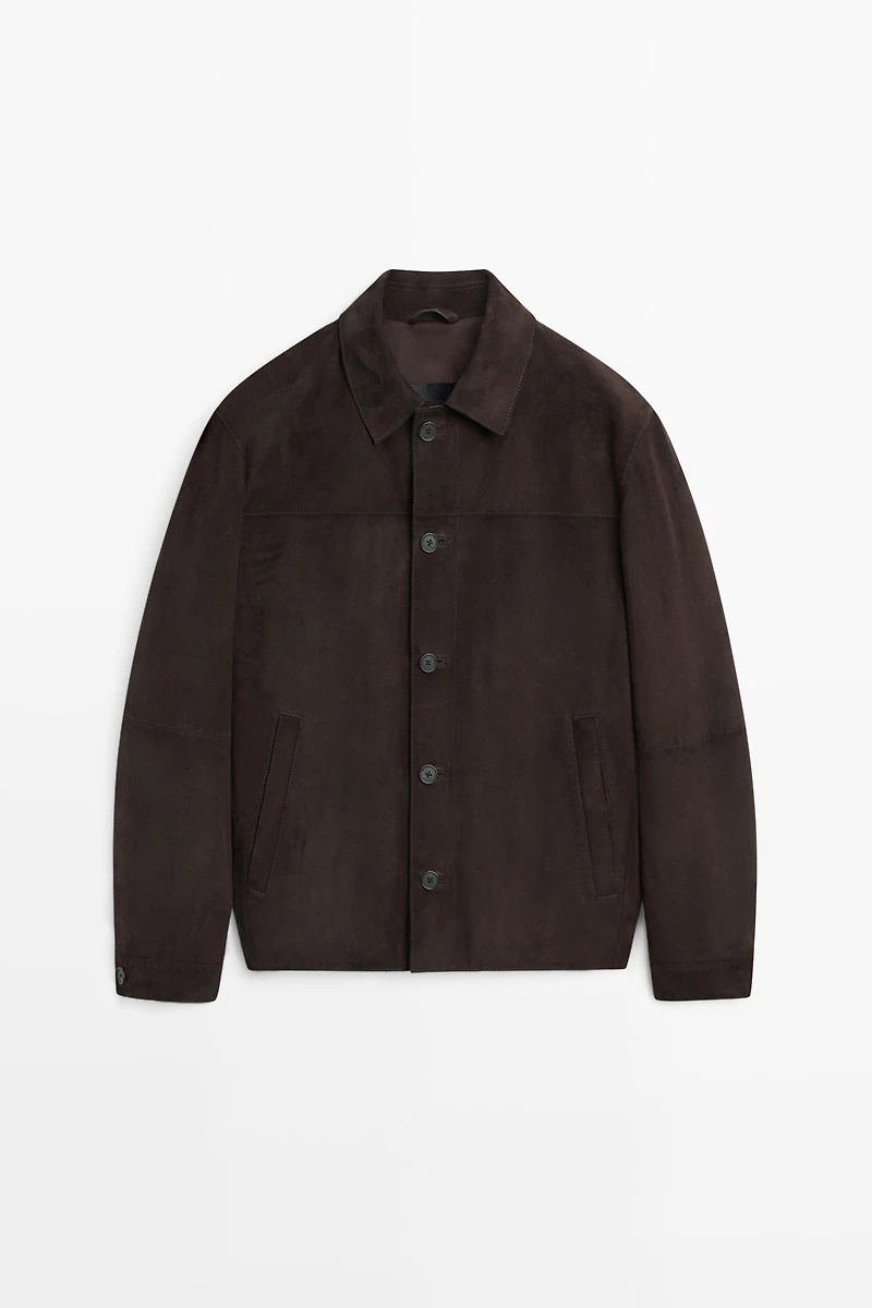 Suede leather pocket overshirt