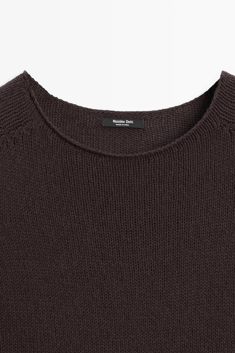 Cotton blend short sleeve knit sweater