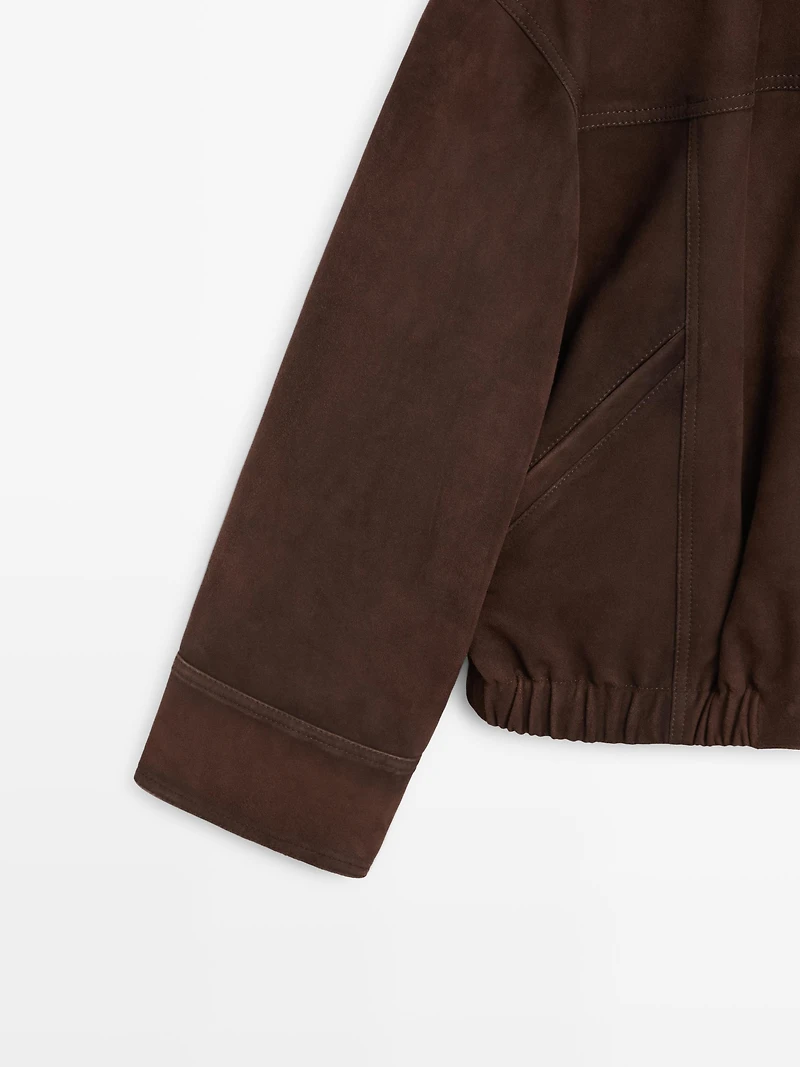 Blouson bomber en cuir effet daim