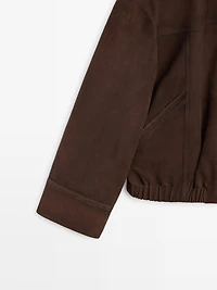 Blouson bomber en cuir effet daim