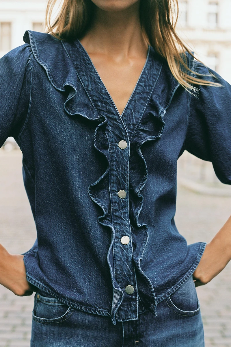 CHEMISE Z1975 EN JEAN À VOLANTS