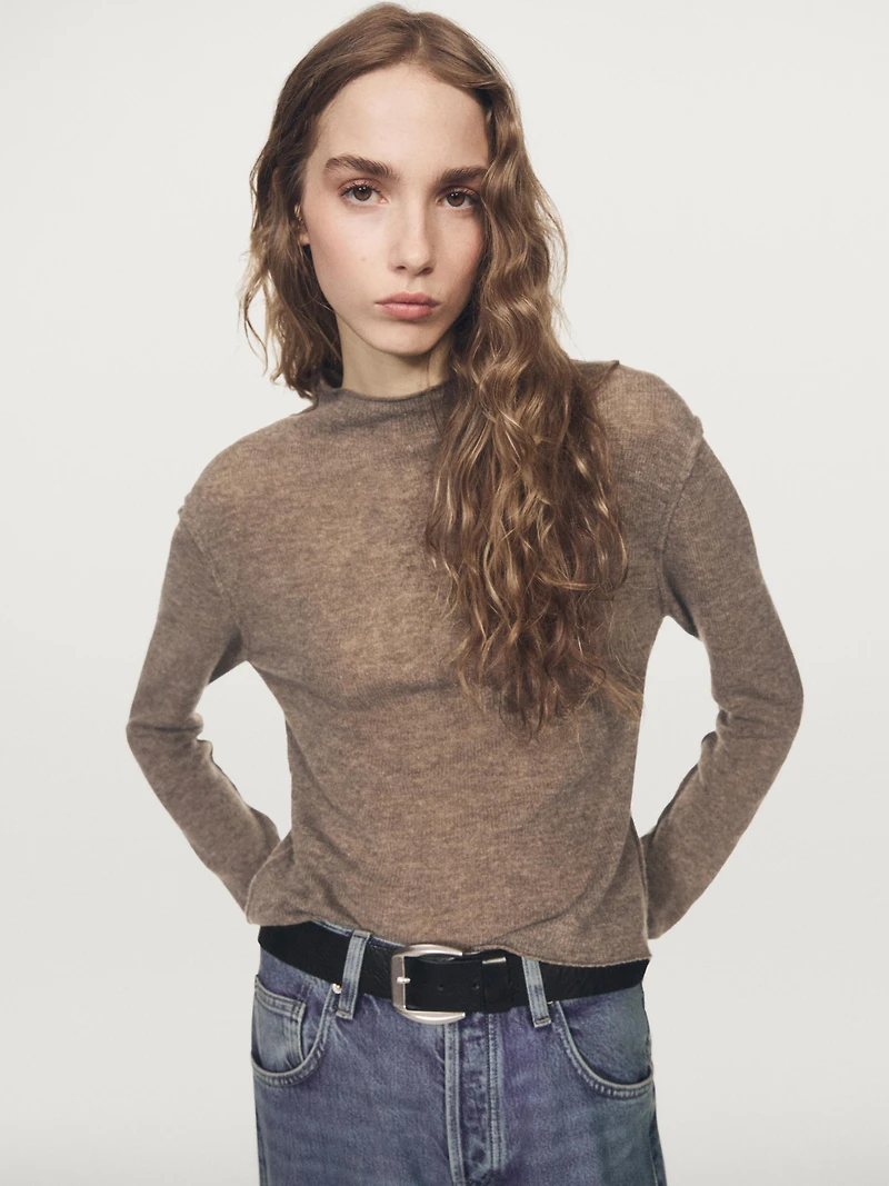 Wool blend knit sweater with mock turtleneck