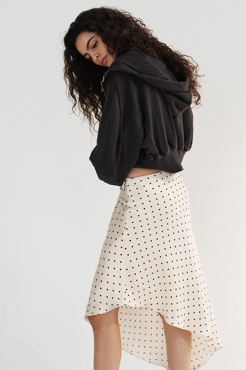 ASYMMETRIC POLKA DOT SATIN SKIRT