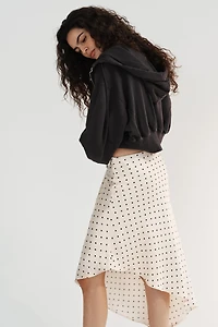 ASYMMETRIC POLKA DOT SATIN SKIRT