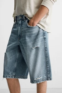 RIPPED BAGGY FIT DENIM SHORTS