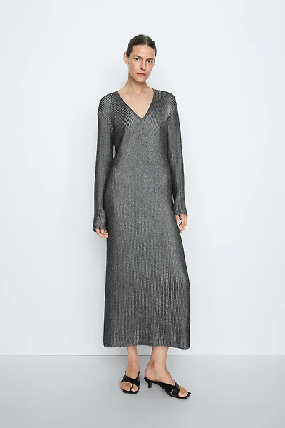 Long metallic knit dress - STUDIO
