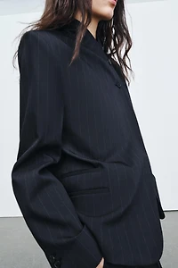ZW COLLECTION PINSTRIPE HIGH NECK BLAZER