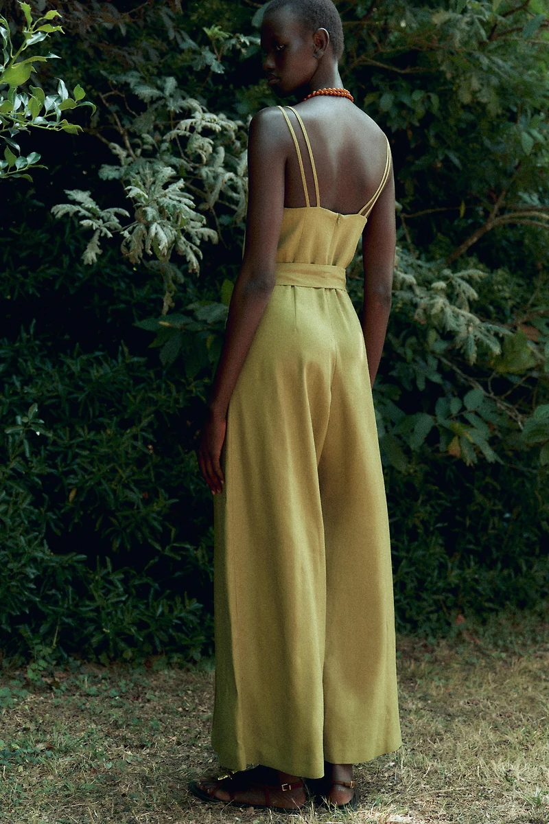 WIDE-LEG STRAPPY LINEN JUMPSUIT