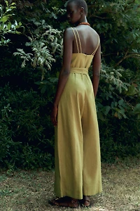 WIDE-LEG STRAPPY LINEN JUMPSUIT