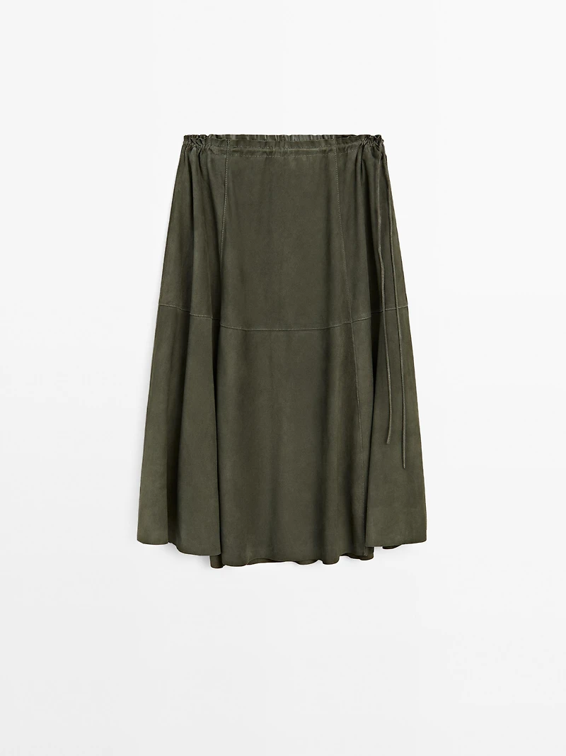 Suede leather skirt with gathered detail