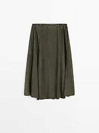 Suede leather skirt with gathered detail