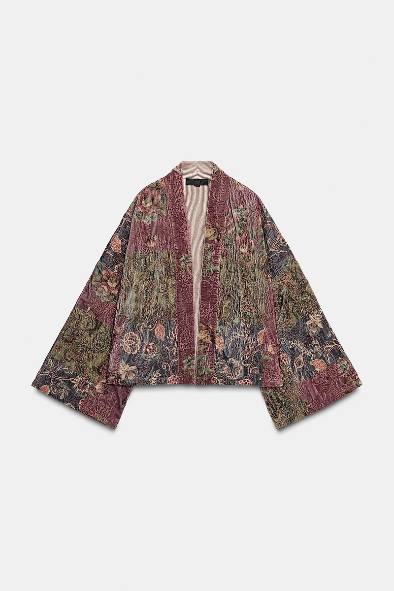 FLORAL PRINT VELVET KIMONO