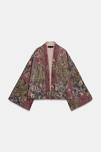 FLORAL PRINT VELVET KIMONO