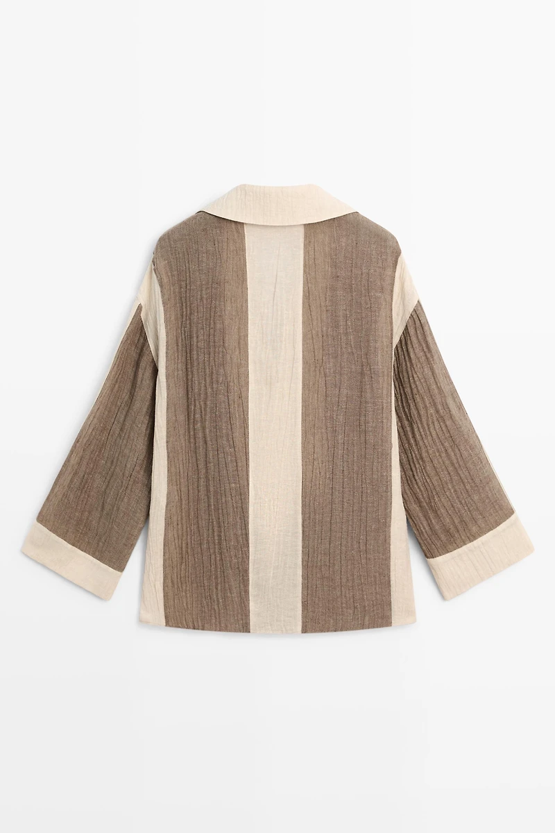 Flowing textured linen blend blouse