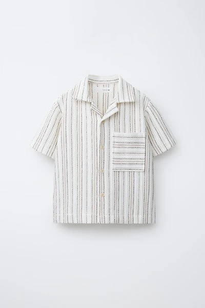 STRIPED PRINT BOWLING SHIRT