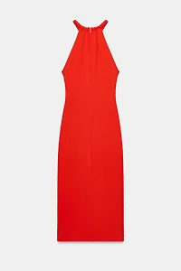 HALTER MIDI DRESS WITH TRIM
