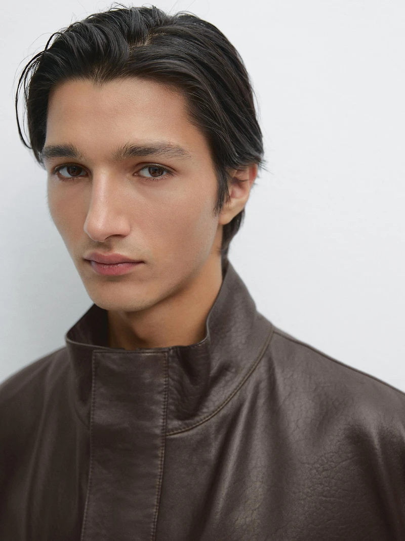 Blouson avec poches en cuir nappa