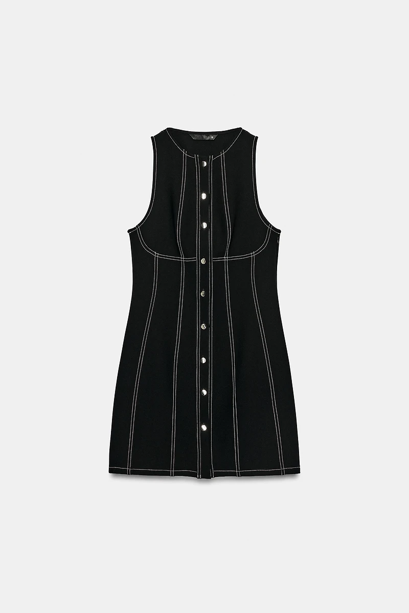 CONTRAST TOPSTITCHED MINI DRESS