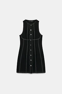 CONTRAST TOPSTITCHED MINI DRESS