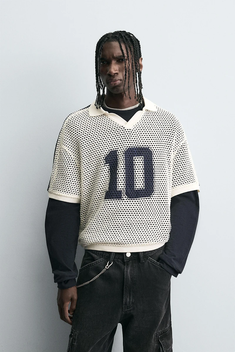 RETRO SOCCER OPEN WEAVE POLO SHIRT