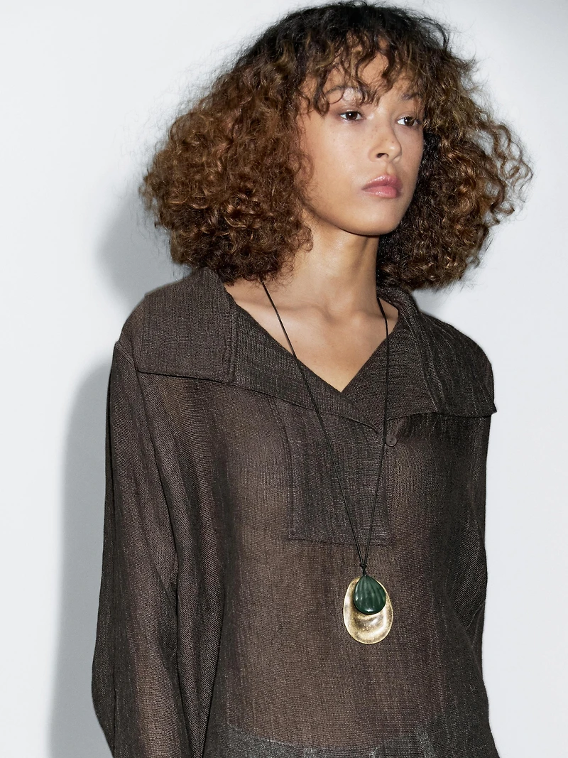 Blouse avec plastron 100 % lin